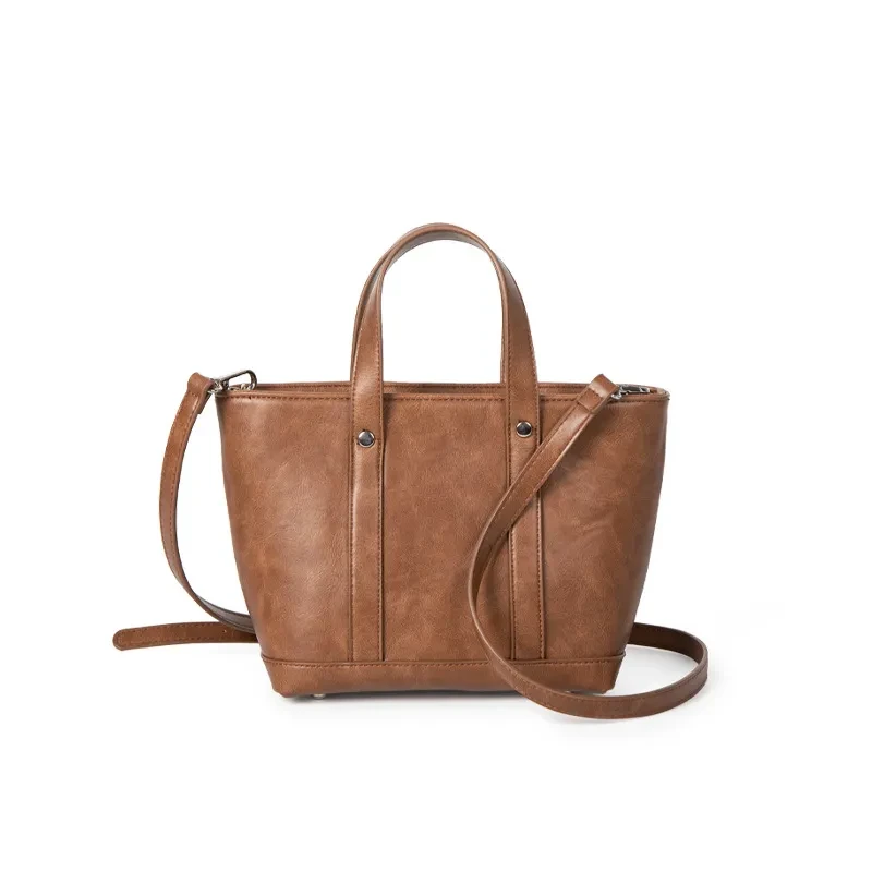 Bolso portátil de cuero con cera de aceite, sencillo, informal, estilo coreano, de gran capacidad