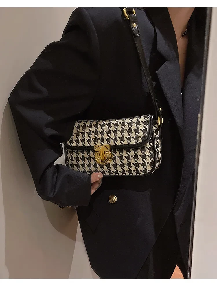 Bolso baguette de un solo hombro con diseño de pata de gallo para mujer