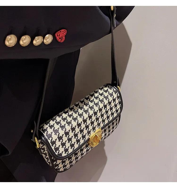 Bolso baguette de un solo hombro con diseño de pata de gallo para mujer
