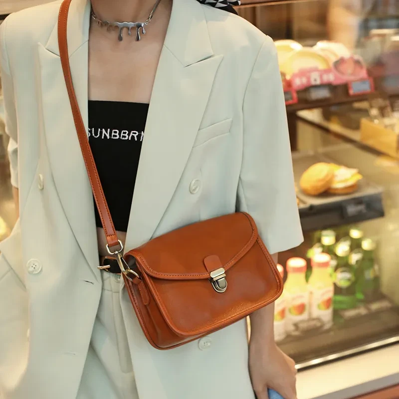 Bolso bandolera para mujer de gran capacidad de piel auténtica con gran sentido