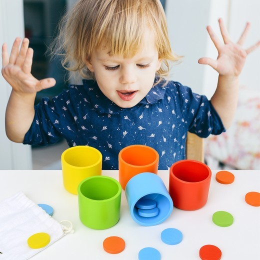 Juguetes educativos de madera para bebés, niños en edad preescolar, juegos de aprendizaje para niños, taza para clasificar colores