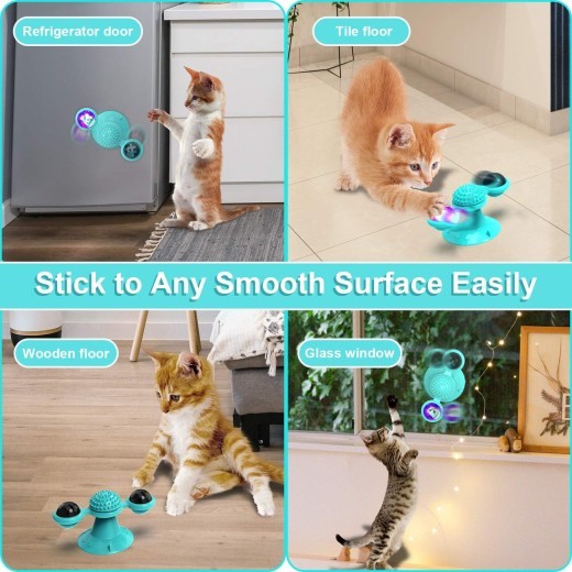 Muñeco de peluche para gato, juguete interactivo con hierba gatera, molino de viento y hierba gatera para gatos de interior, divertido juguete con luz LED, bola con ventosa y hierba gatera para ejercicio de masticación.