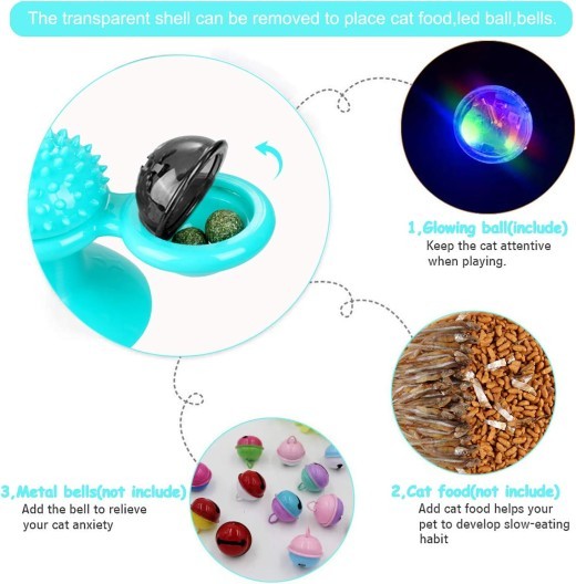 Muñeco de peluche para gato, juguete interactivo con hierba gatera, molino de viento y hierba gatera para gatos de interior, divertido juguete con luz LED, bola con ventosa y hierba gatera para ejercicio de masticación.