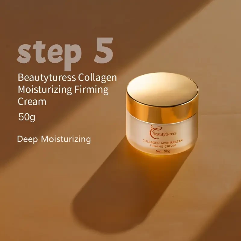 Set de 14 piezas de colágeno de lujo para el cuidado de la piel de mujer: hidratante y reafirmante con hialuronato de sodio y niacinamida. Hidratación profunda, reafirmante e iluminador, de fácil absorción. Caja de regalo perfecta para las fiestas.