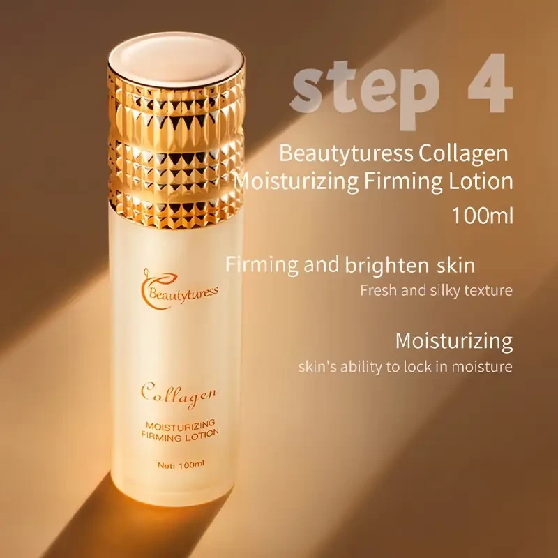 Set de 14 piezas de colágeno de lujo para el cuidado de la piel de mujer: hidratante y reafirmante con hialuronato de sodio y niacinamida. Hidratación profunda, reafirmante e iluminador, de fácil absorción. Caja de regalo perfecta para las fiestas.