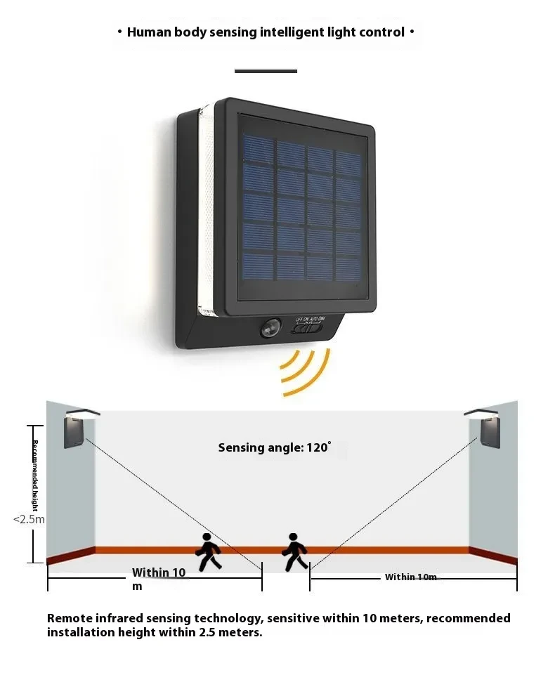 Lámpara de pared para exteriores, impermeable, con sensación de cuerpo humano, plegable