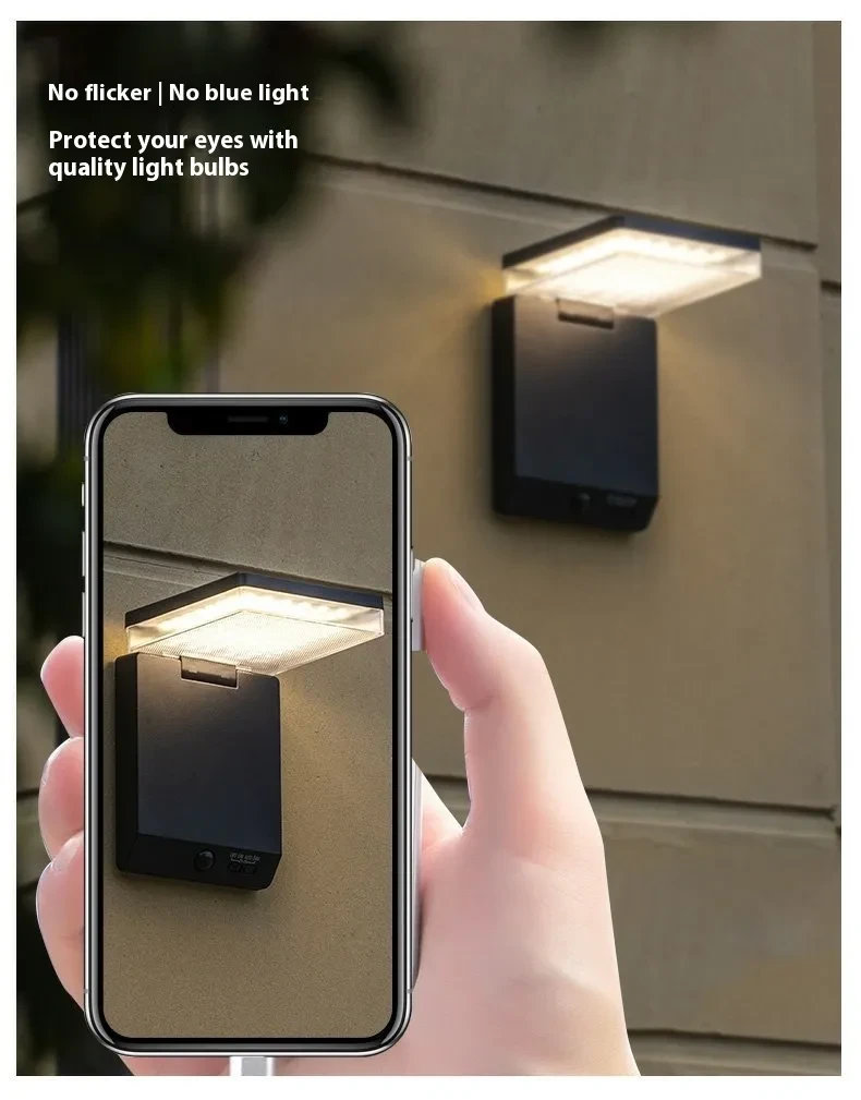 Lámpara de pared para exteriores, impermeable, con sensación de cuerpo humano, plegable