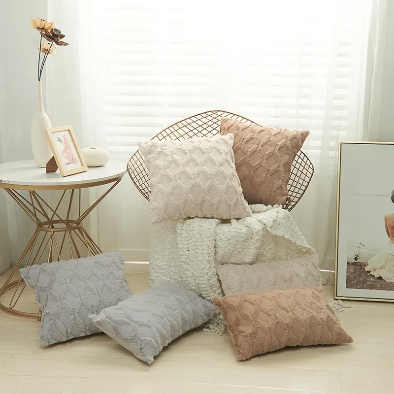 Funda de cojín de piel, fundas de almohada, decoración para sala de estar, sofá, funda de almohada decorativa de felpa para el hogar