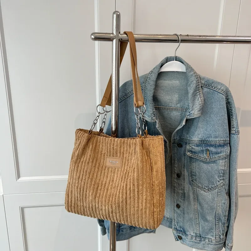Bolso de hombro de pana de gran capacidad informal de moda para mujer
