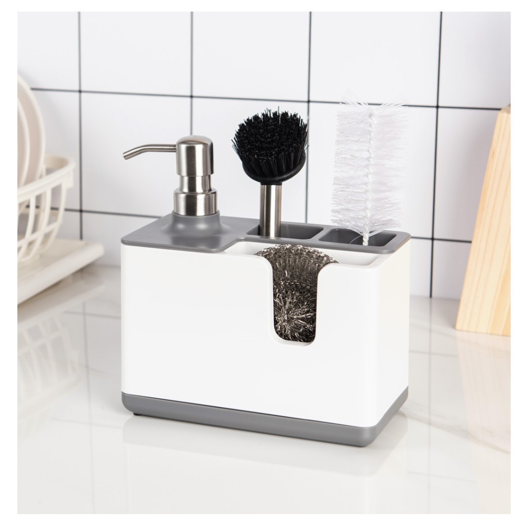 Dispensador de jabón para guardar utensilios de limpieza de cocina