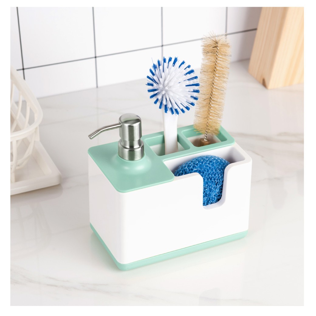 Dispensador de jabón para guardar utensilios de limpieza de cocina