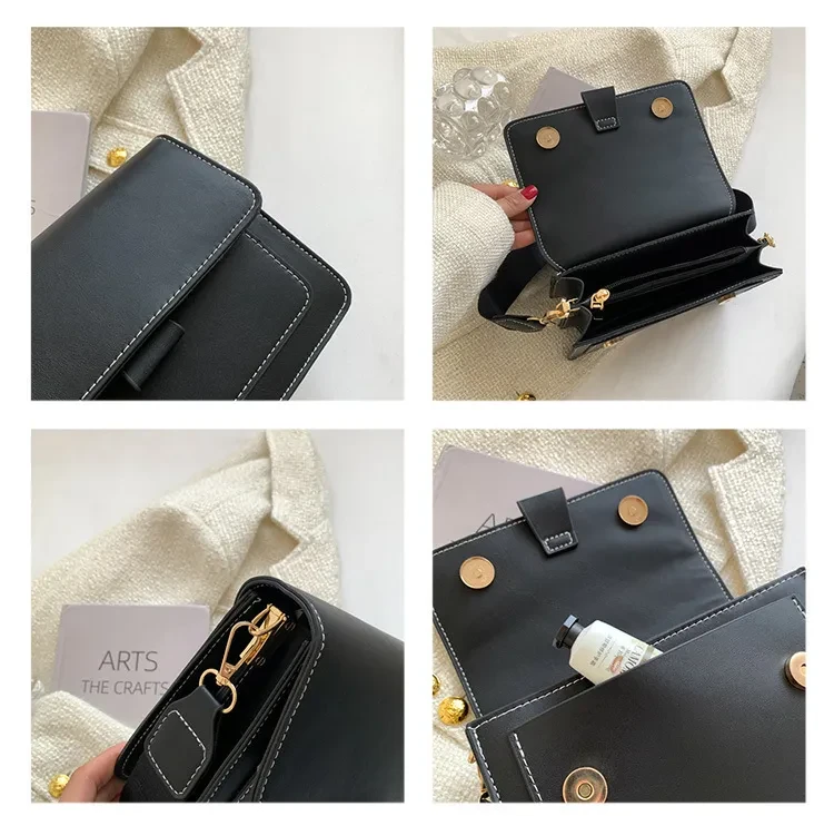 Bolso bandolera con cadena, moderno, de banda ancha, pequeño, cuadrado