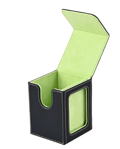 Caja para baraja de cartas MTG con ventana de exhibición, caja para guardar cartas coleccionables, capacidad para más de 120 cartas con funda individual, caja magnética de cuero PU.