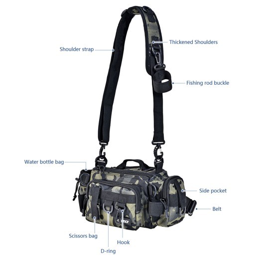 Paquete de accesorios de pesca con camuflaje verde oscuro nocturno