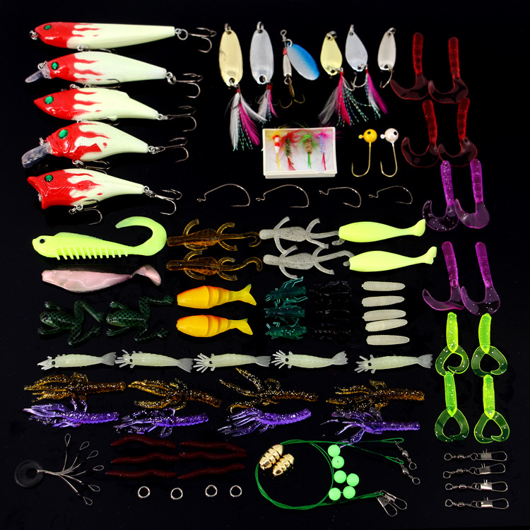 Juego de señuelos al por mayor, 100 piezas, cebo para pesca de agua dulce, lentejuelas biónicas, accesorios de equipo suave.