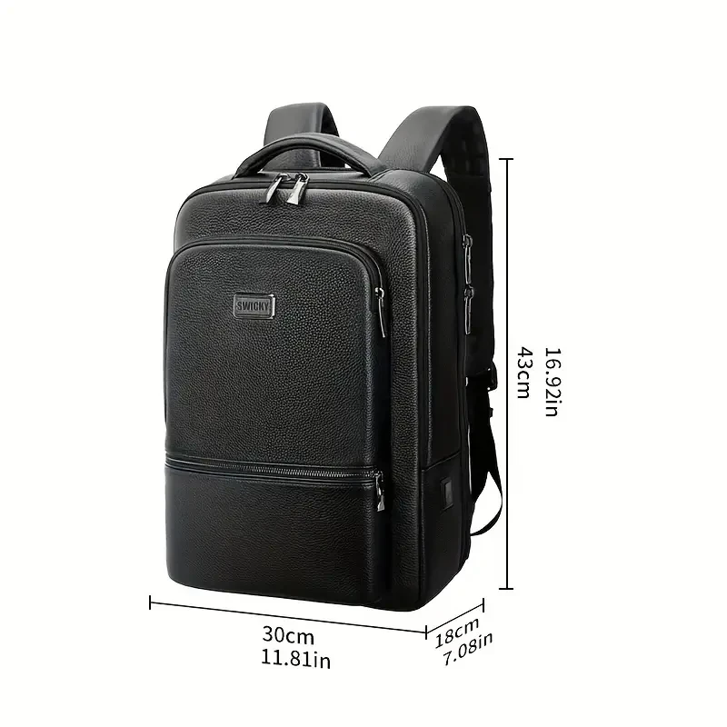 Mochila SWICKY de piel premium para hombre - Negocios y viajes, compartimento para portátil de 42,93 cm, gran capacidad