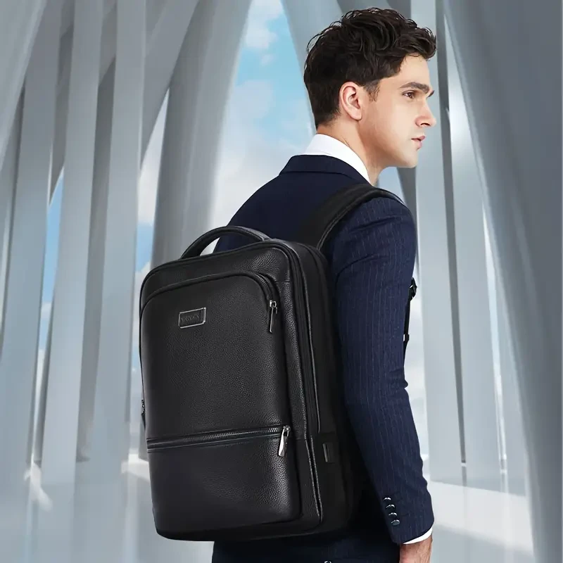 Mochila SWICKY de piel premium para hombre - Negocios y viajes, compartimento para portátil de 42,93 cm, gran capacidad