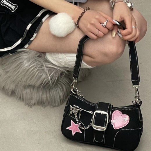 Bolso de hombro femenino de alta gama con diseño de mariposa y corazón, estilo Y2K, para chica picante