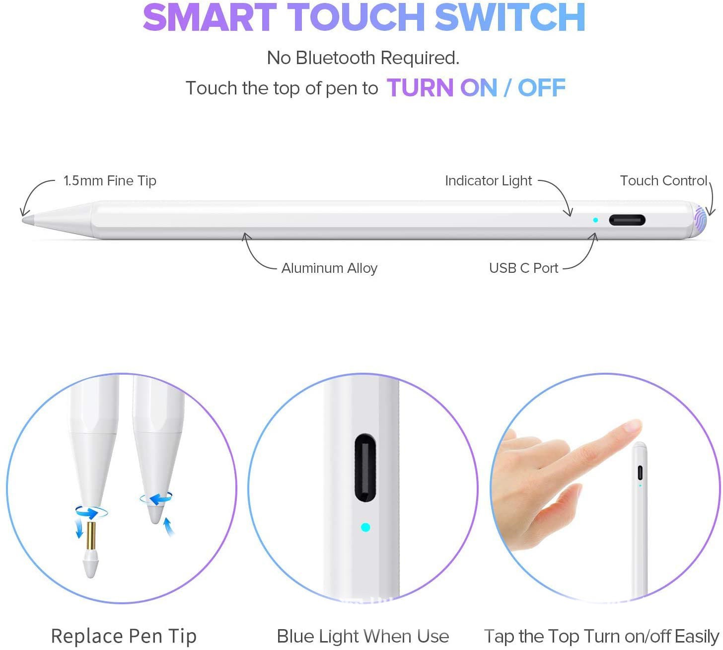 Compatible con Apple, iPad Lápiz capacitivo activo dedicado Tableta Pantalla táctil Táctil Pintura Stylus