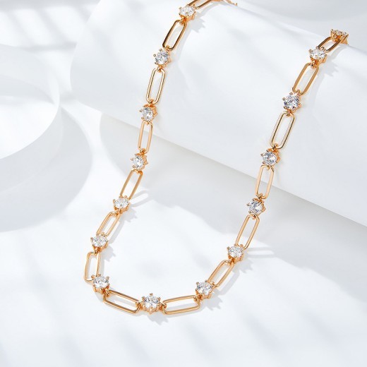 Collar con clip de plata S925 con diamantes redondos gemelos estilo Ins y cadena para clavícula