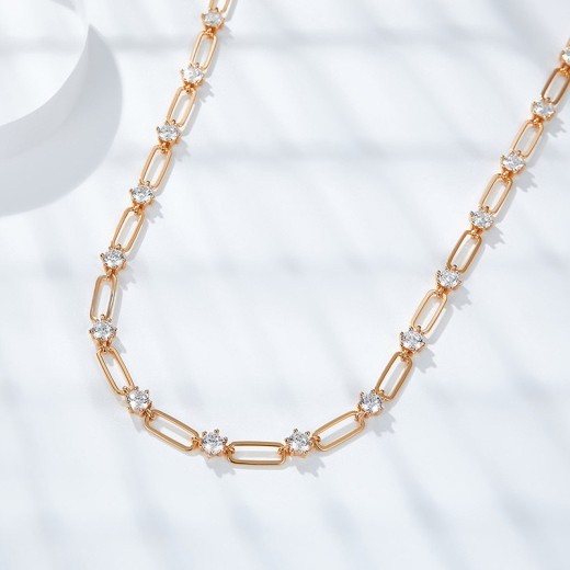 Collar con clip de plata S925 con diamantes redondos gemelos estilo Ins y cadena para clavícula