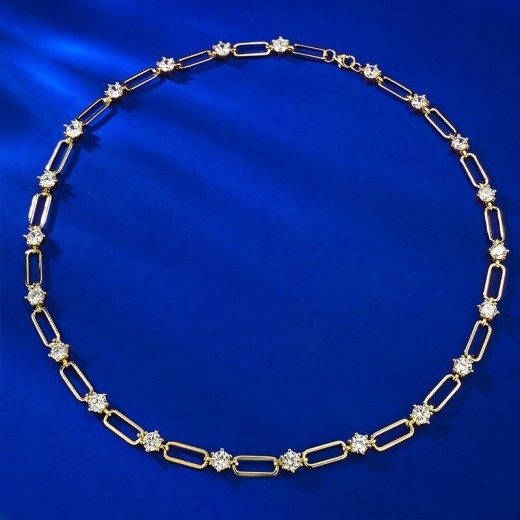 Collar con clip de plata S925 con diamantes redondos gemelos estilo Ins y cadena para clavícula