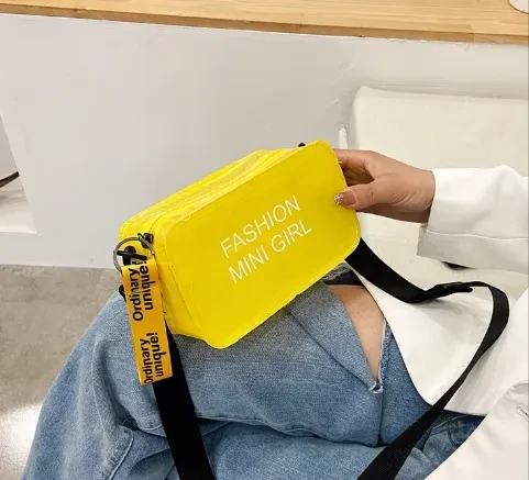 Bolso cruzado diagonal de un solo hombro con diseño de gelatina de tendencia de moda cuadrada transparente