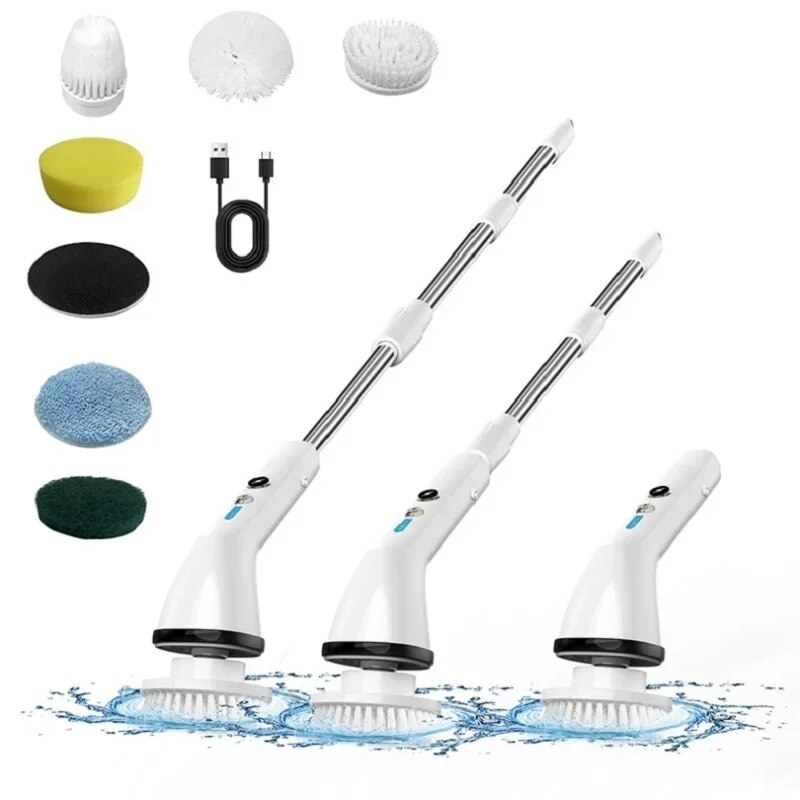 Cepillo de limpieza eléctrico inalámbrico 7 en 1, multifuncional, con mango ajustable, para cocina, baño y pecera.