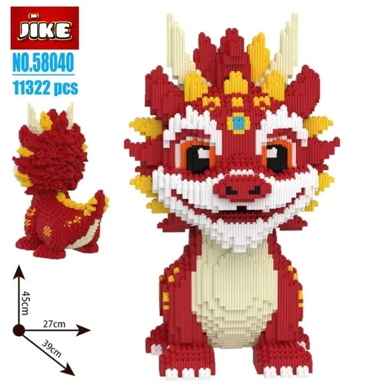 Bloques JiKE Nano Serie BIG DRAGON, modelo 3D, bloques apilables de dragón de juguete, bloques de construcción DIY