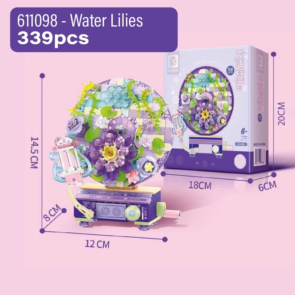Block City- Sembo Flower Melody Puzzle Block Brick Toys apilable de flores de vinilo, se puede girar