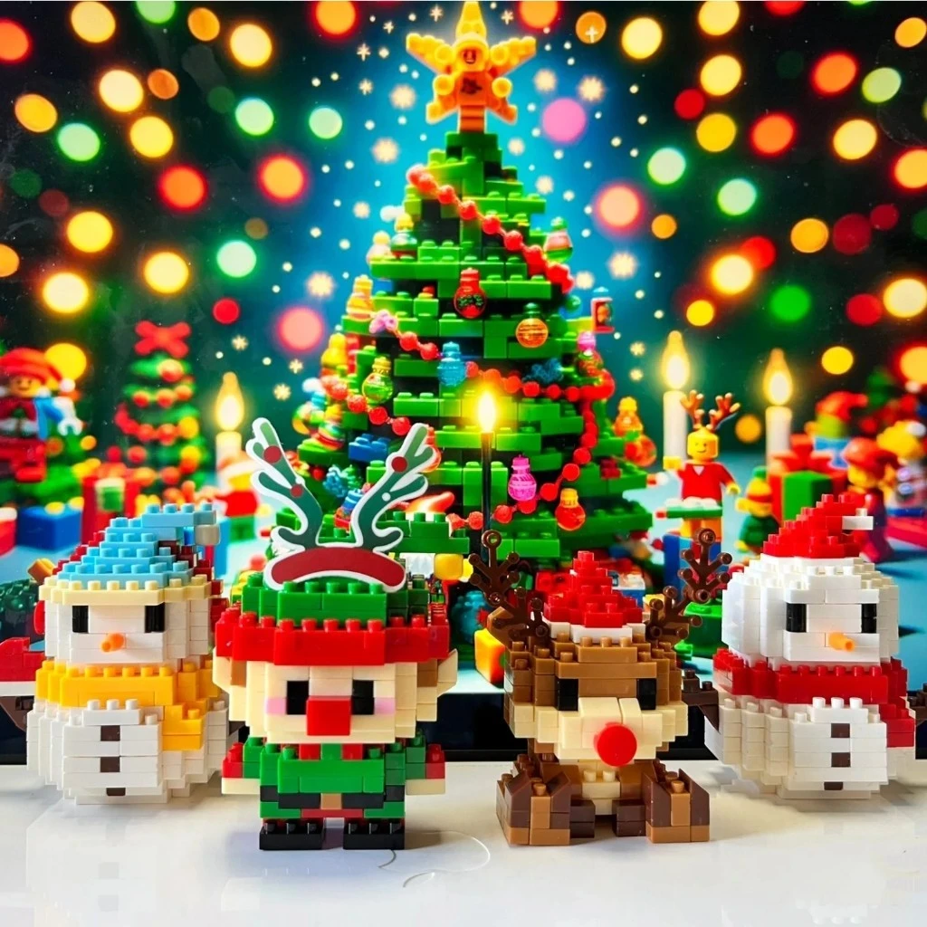 Bloques de construcción apilables de Navidad, bloques de construcción de muñeco de nieve, regalo educativo, juguetes navideños de nanobloques para bebés