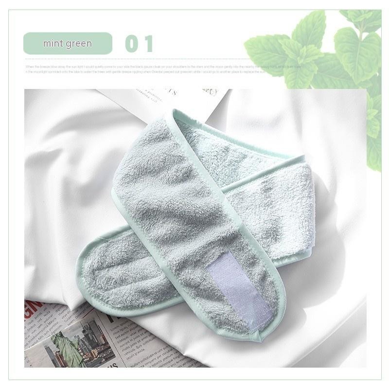 Banda para el cabello con velcro de terciopelo coral de color sólido para maquillaje