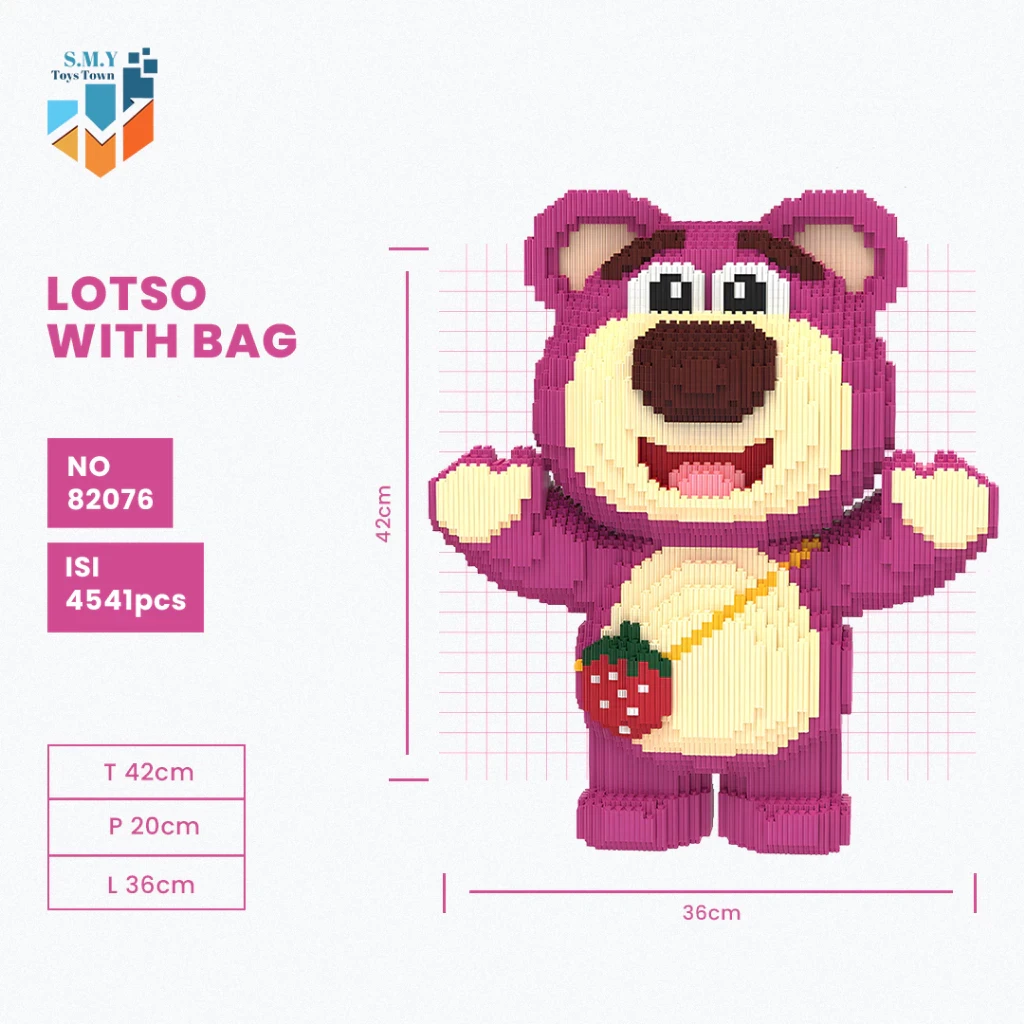 SMY Toystown Nano Blocks Lotso Bear Big Series Modelo 3D, Bloques de juguete apilables, Bloques de construcción DIY, Bloques gigantes con animación de bloques mágicos