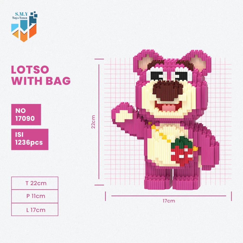 SMY Toystown Nano Blocks Lotso Bear Big Series Modelo 3D, Bloques de juguete apilables, Bloques de construcción DIY, Bloques gigantes con animación de bloques mágicos