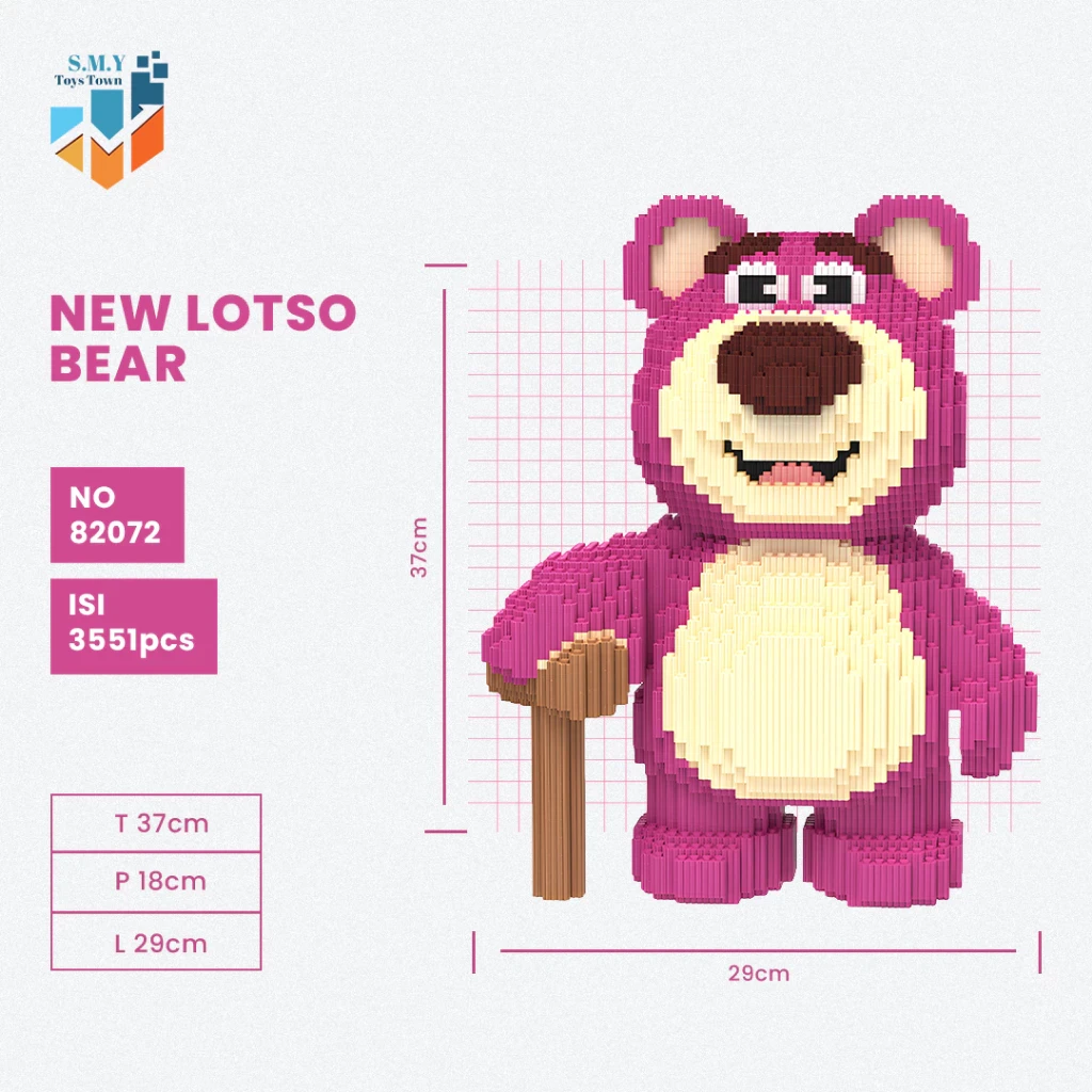 SMY Toystown Nano Blocks Lotso Bear Big Series Modelo 3D, Bloques de juguete apilables, Bloques de construcción DIY, Bloques gigantes con animación de bloques mágicos