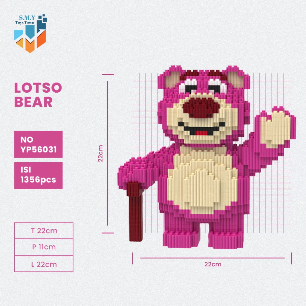 SMY Toystown Nano Blocks Lotso Bear Big Series Modelo 3D, Bloques de juguete apilables, Bloques de construcción DIY, Bloques gigantes con animación de bloques mágicos