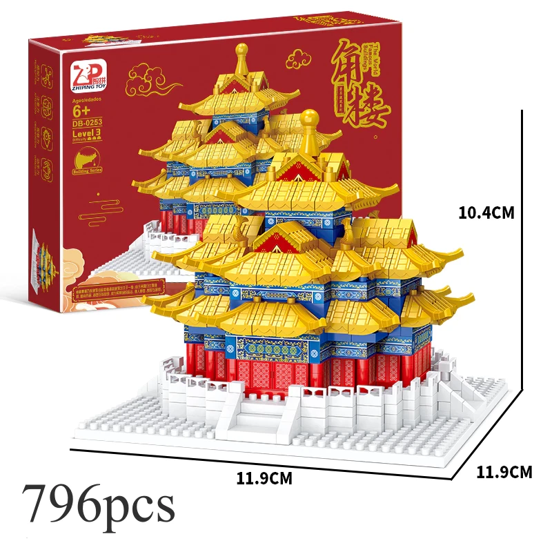 Juguetes Nano Block Corner Tower Building Block Block Apilable Arquitectura china Bloque Ladrillo Regalos