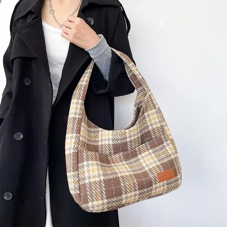 Nuevo bolso retro a cuadros de gran capacidad para mujer