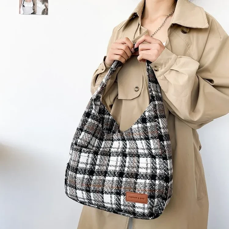 Nuevo bolso retro a cuadros de gran capacidad para mujer