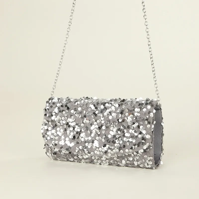 Nuevo bolso de cena para fiesta con cadena de lentejuelas y purpurina para mujer