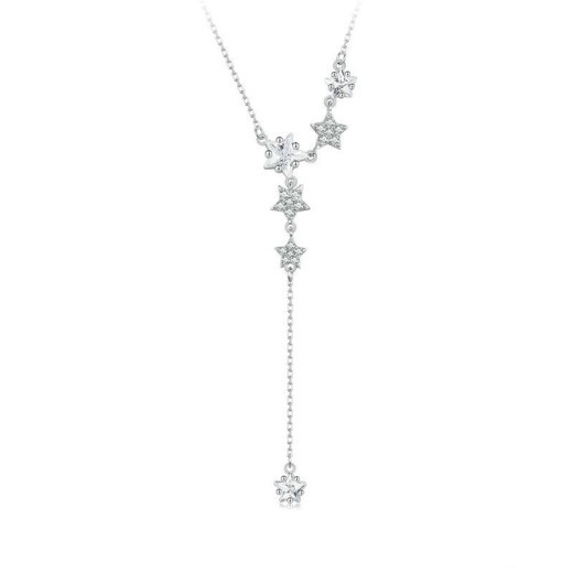 Collar con borla de pentagrama en plata de ley bañada en oro blanco