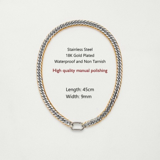 Collar de cadena de eslabones cubanos pulido a mano de 9 mm de ancho