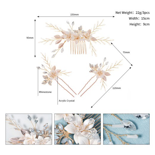Joyería nupcial Fotografía Foto Accesorios para el cabello Flor Diamantes de imitación Peine Hecho a mano en forma de U