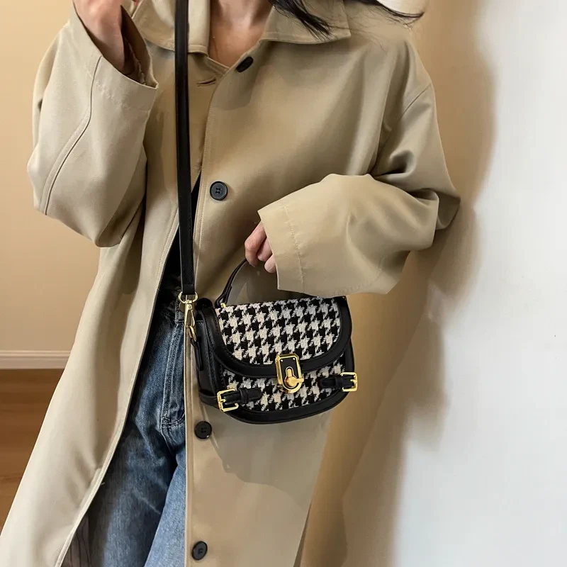 Bolso de hombro de pata de gallo para mujer, combinable con todo