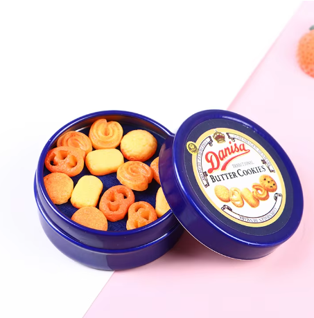 1 pieza 1/12 casa de muñecas miniatura danesa galleta azul caja de lata modelo conjunto de accesorios de cocina para casa de muñecas decoración juguetes para niños regalo