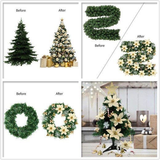 Juego de 120 flores navideñas decorativas colgantes