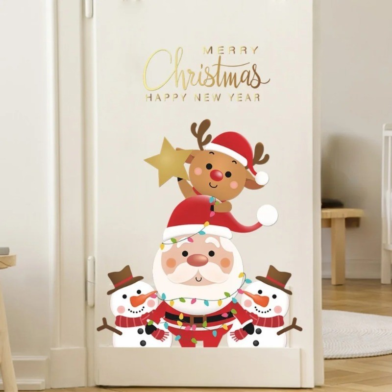 Pegatinas para puertas y ventanas con dibujos de Papá Noel, alce y muñeco de nieve