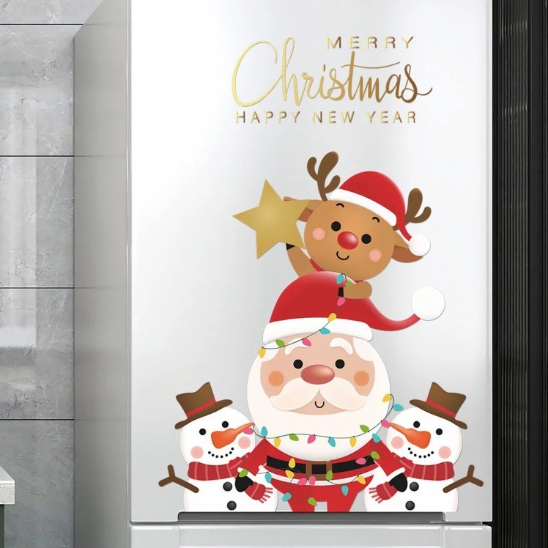Pegatinas para puertas y ventanas con dibujos de Papá Noel, alce y muñeco de nieve