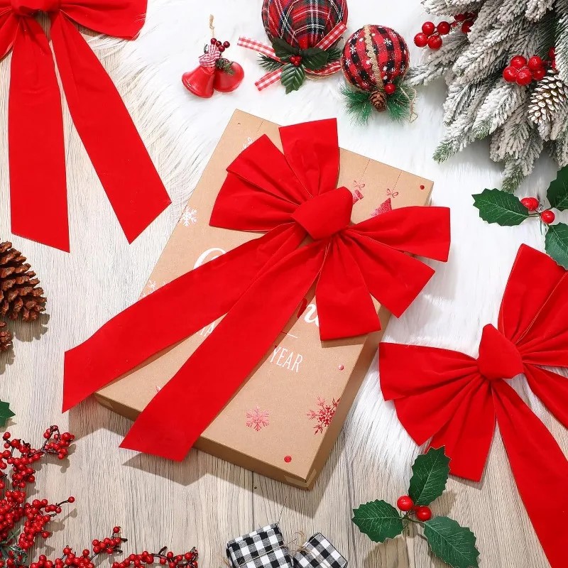 Adorno para árbol de Navidad con lazo rojo grande