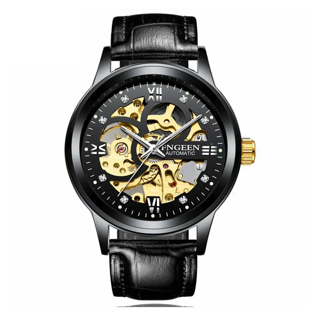Reloj mecánico de lujo de moda con correa de acero, luminoso y resistente al agua.